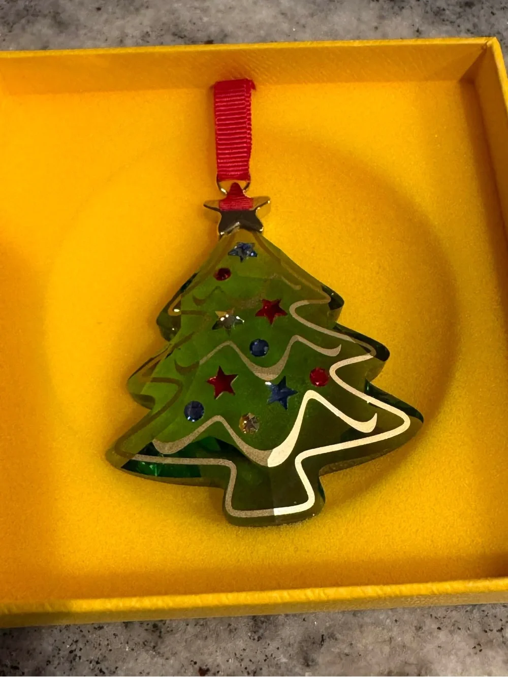 Swarovski Green Tree Ornament with Gold Star and Multicolor Accents